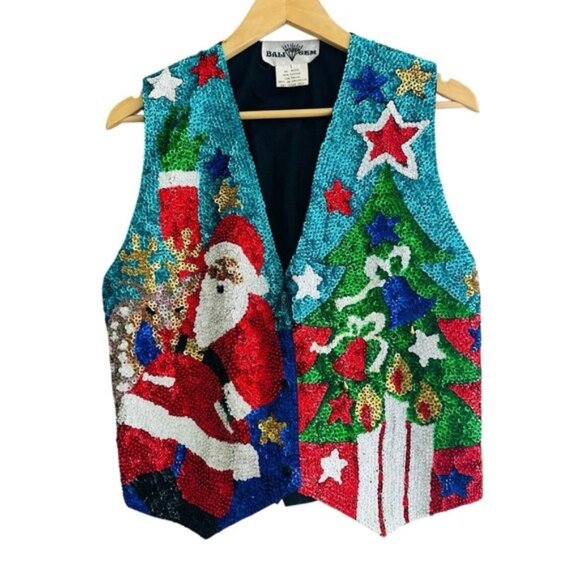 Vintage Jackets & Blazers - VTG Bali Gem 1960s Sequin Ugly Christmas Vest | Size Small | Holiday Retro Glam!